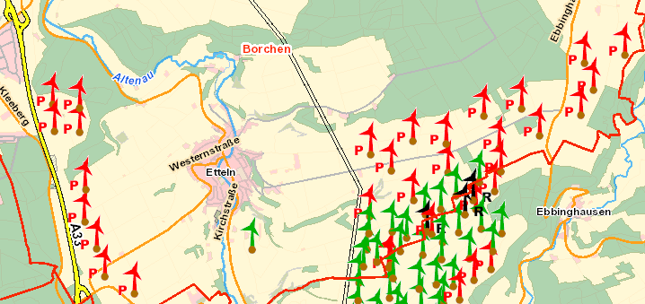 Windräder in Borchen - Karte